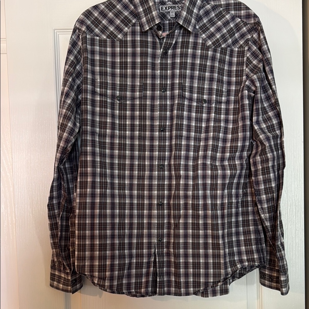 Express Black,purpleand White Casual Button Down Shirt